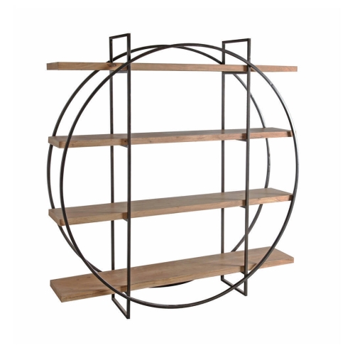 Estantería de madera de acacia con 4 baldas y estructura de acero circular con acabado natural y negro 68-429