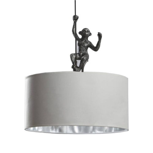 Lámpara de Techo con una Figura de Mono Estructura de Resina Color Plata y Pantalla de Tela Blanca 55-466