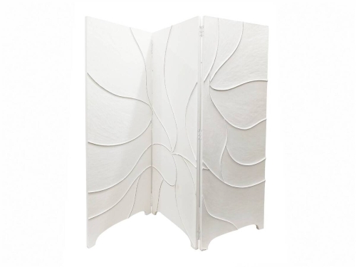 Biombo de Madera Blanco 180x182 cm con Relieve de Líneas Onduladas 42-364