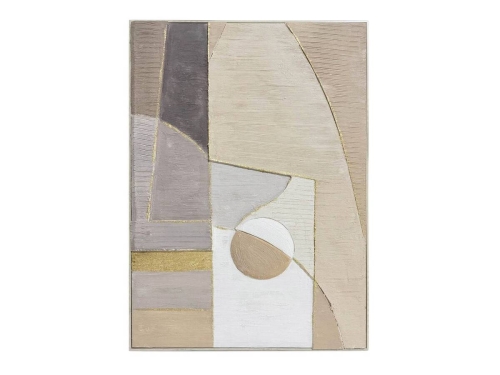 Óleo Abstracto 72x102 cm Tonos Tierra con Líneas Doradas y Marco 80-227
