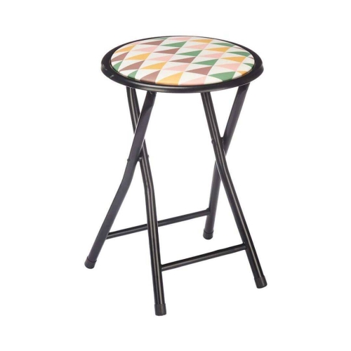Taburete Plegable P.V.C. con Asiento de Diseño Geométrico y Patas de Metal Negras GEOMETRIC 73052