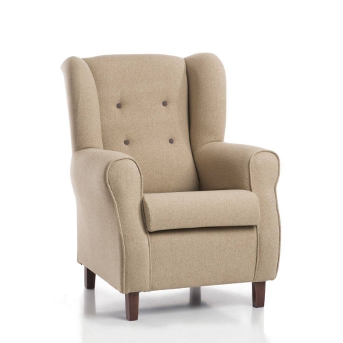 Butaca modelo TURIN clásica orejera con patas de madera Color beige