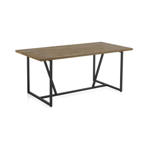 Mesa rectangular de metal con sobre de madera maciza color natural GABAR 10963