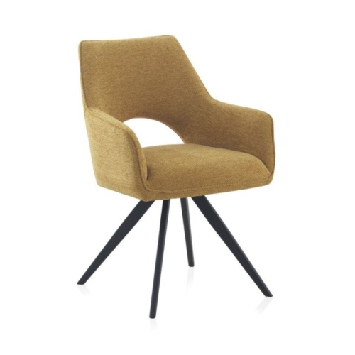 Sillón tapizado en color mostaza con patas metálicas negras GABAR 11059/1