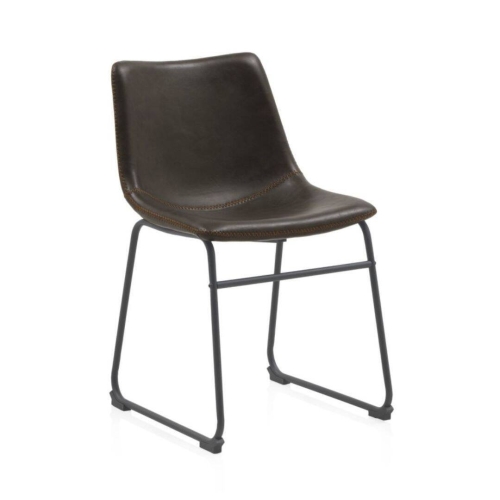 Silla tapizada en marrón con base de metal negra GABAR 10753/1