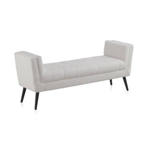 Banqueta blanca tapizada con patas de madera negras GABAR 10880