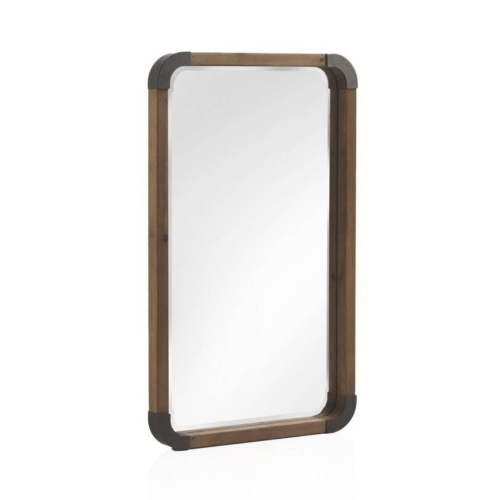 Espejo rectangular de madera con cantos de metal en acabado natural GABAR 10956