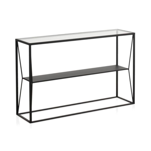 Consola de metal en color negro con sobre rectangular de Cristal de 120 cm GABAR 10940