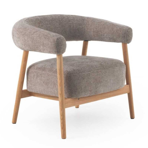 Sillón de Madera de Roble Natural Tapizado en Chenilla Topo GABAR 11686