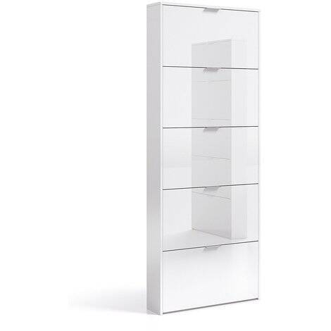 Zapatero blanco brillante de 5 puertas con capacidad para 15 pares de zapatos 007815BO