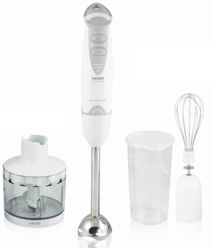 Batidora HAEGER 400 W + Picadora+ Montaclaras con Vaso Medidor Doce Plus HB400012A