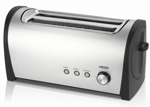 Tostador HAEGER 2 Ranuras Largas Inox Desayuno Plus Multifunción TO14D010A
