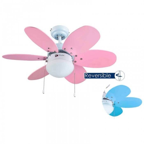Ventilador Techo Bastilipo Aguadulce 75cm 6 Palas Rosa/Celeste Mando 2833