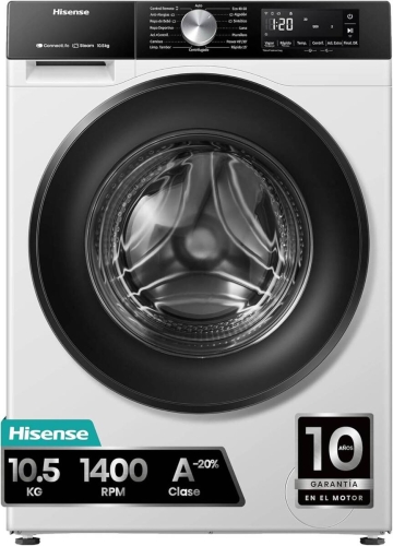 Lavadora Hisense 10,5 kg 1400 rpm Clase A Wi-Fi Vapor WF3S1043BW1