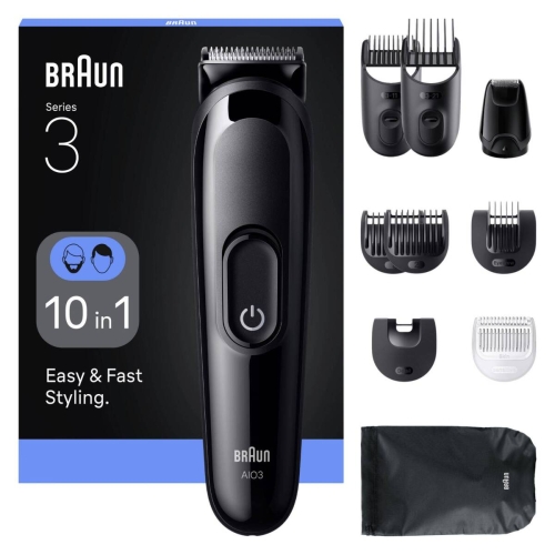 Recortadora Todo en Uno Braun Serie 3 10 en 1 50 min Autonomía Negra AIO3560