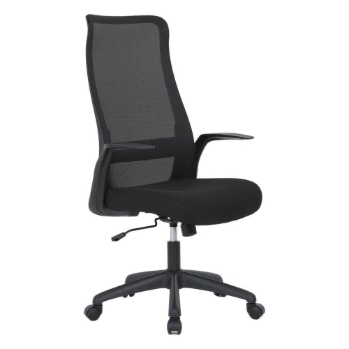 Silla de Oficina con Ruedas Tapizada en Tela y Rejilla Negra MAR