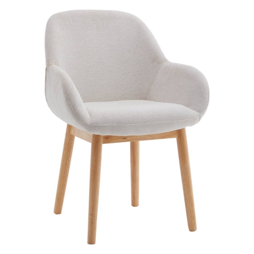 Silla de Comedor Tapizada en Tela Blanca con Reposabrazos MILCA