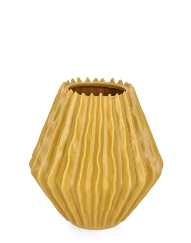 Florero Decorativo Bajo de Cerámica Circular en Color Ocre ELDAR 0503497