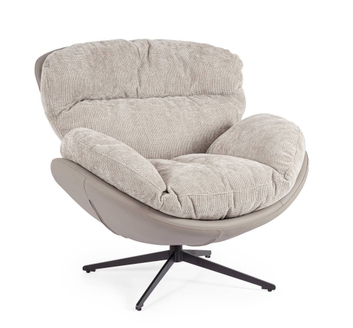 Sillón Giratorio Tapizado en Tela y Cuero Sintético Gris Oscuro y Vsion ADINDA 0732240
