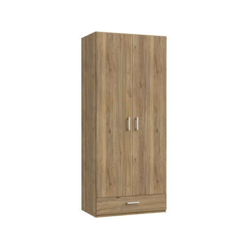 Armario de Dormitorio 2 Puertas y 1 Cajón Estructura de Melamina Natural ECBS923-D108