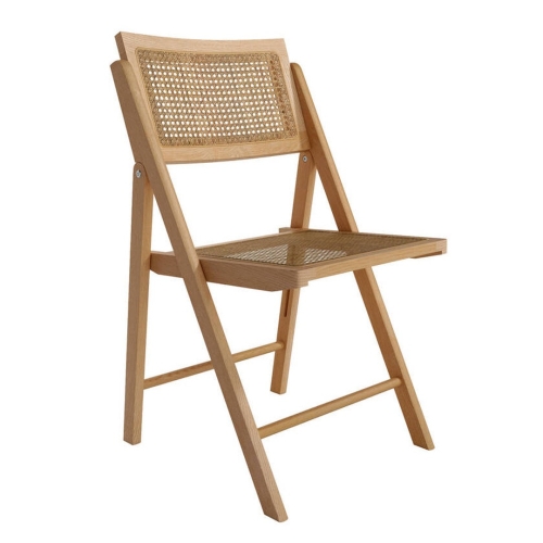 Silla Plegable con Asiento de Ratán y Estructura de Madera Natural BRUNA CG1928FR