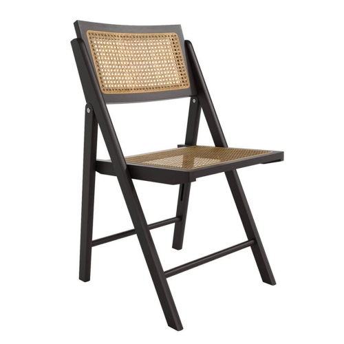 Silla Plegable con Asiento de Ratán y Estructura de Madera Negro BRUNA CG3004NR