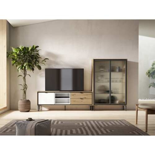Mueble de TV con Puerta y 2 Cajones Amazona-Blanco K2