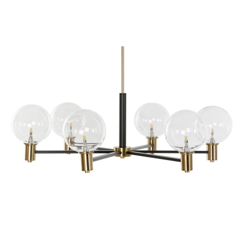 Lámpara de Techo Estructura de Metal Color Dorado y Negro con 6 Bombillas de Cristal LA-206013