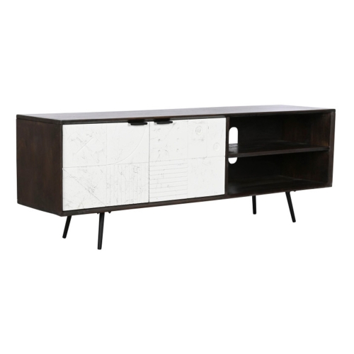 Mueble de TV con 2 Puertas y 2 Huecos Color Marrón Oscuro y Blanco MB-206313