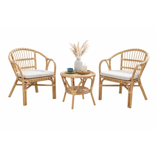 Conjunto de Jardín de Ratán con Cojines de Lino MB-213863