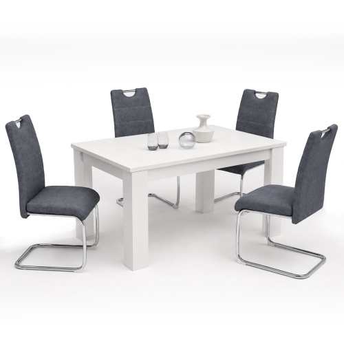 Conjunto Mesa Comedor Blanco con 4 Sillas Modernas CORFU