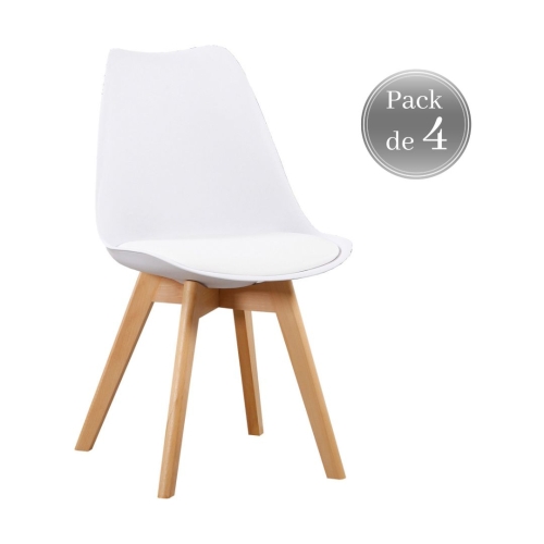 Pack 4 Sillas de Comedor de color Blanco estilo Nórdico FINA