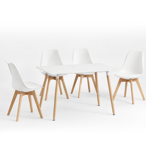 Conjunto de Mesa Cocina Blanca con 4 Sillas Blancas DINAMARCA