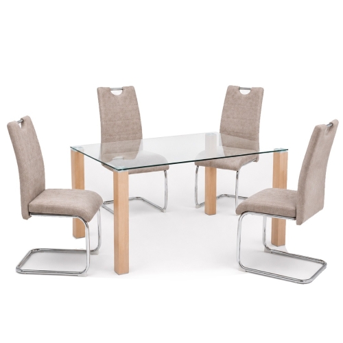 Conjunto Mesa Cristal con 4 Sillas Modernas HANA
