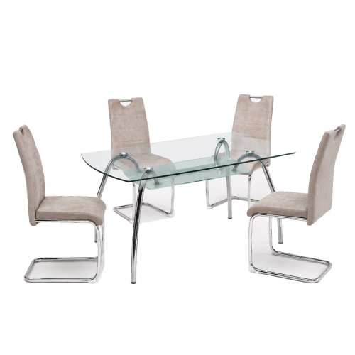 Conjunto Mesa Cristal con 4 Sillas Modernas SAN