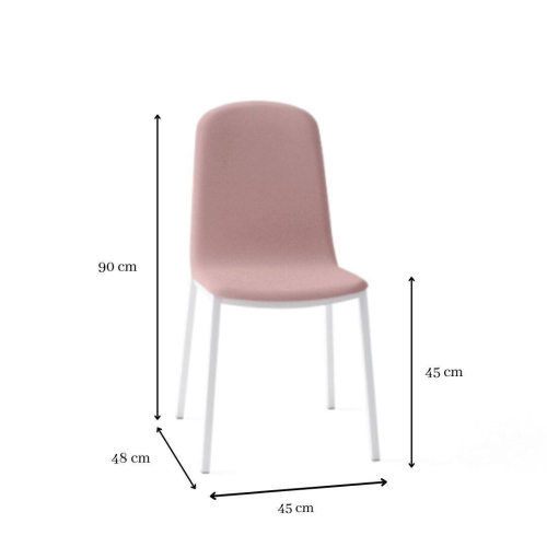 Silla con Patas de Acero Epoxi Blanco y Asiento Rosa MOLY Tapizado A