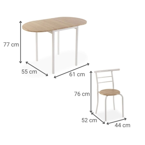 Juego de Mesa y 2 Sillas Blanco en MDF y Metal 20880094