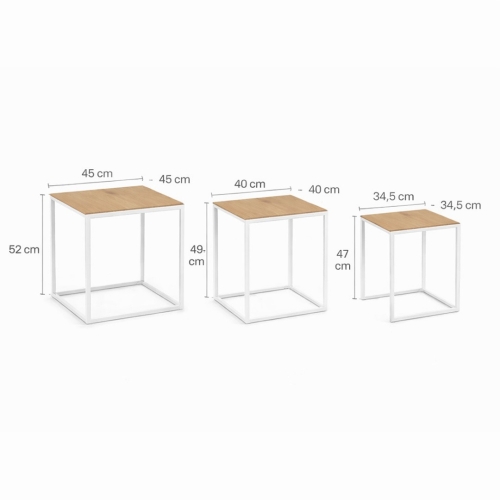 Juego de 3 Mesas Auxiliares de Madera y Metal TILO Claras 21300071