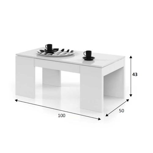 Mesa blanca de melamina con tapa elevable y almacenamiento 001637BO