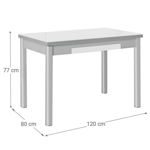 Mesa de Cocina Extensible Alas con Tablero de Cristal LEÓN 914/AL