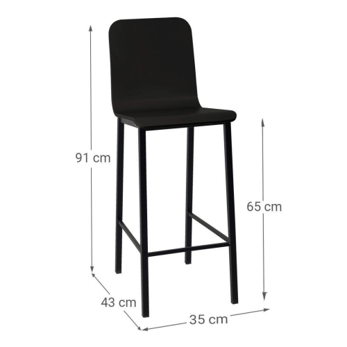 Taburete de Cocina de Metal en Negro con Asiento de Madera TEBA