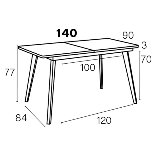 Mesa de Comedor Extensible Rectangular con Patas Metálicas Inclinadas M823
