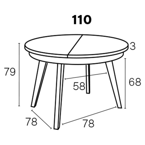 Mesa de Comedor Redonda Extensible 110-150 con Patas Metálicas Inclinadas M815