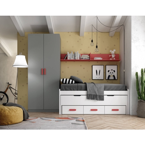 Dormitorio Juvenil LIDER GO Acabados Blanco/Zinc/Terracota