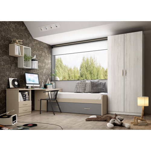 Dormitorio Juvenil con Cama Nido LIDER GO 226 Acabado en Perla/Hibernian/Zinc