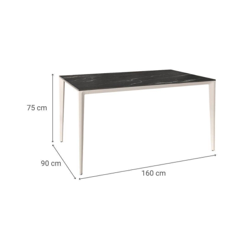 Mesa de Comedor Rectangular 160 cm Porcelánico y Metal Marfil Cortés
