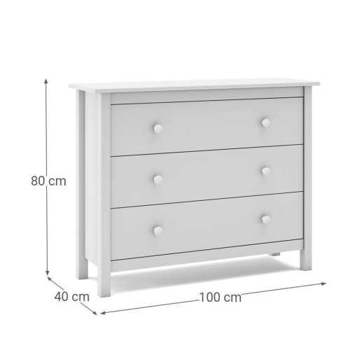 Cómoda de Madera Color Blanco con 3 Cajones MAX