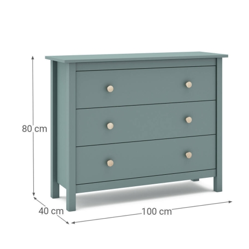 Cómoda de Madera Color Verde Petróleo con 3 Cajones MAX