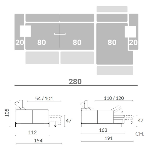 Sofá Chaise Longue Derecha Asientos Deslizantes