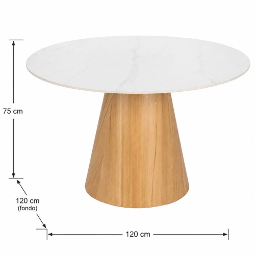 Mesa de Comedor Redonda Blanca y Natural 120 cm 612351